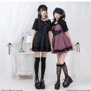 지뢰계 미니 원피스 블랙 레이스 리본 Dear my Love 유메텐보