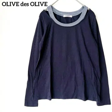 올리브 데 올리브 긴팔 T셔츠 바이컬러 코튼 F 레이어드 심플