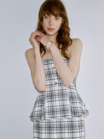 eimy istoire Marin check 페플럼 상의 미니 스커트