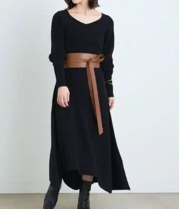 FRAY I.D 가죽 벨티드 카슈쿨 원피스