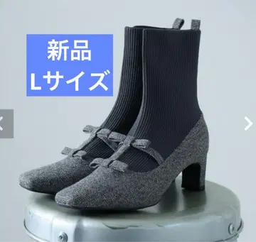 VIVIAN collection 더블 리본 니트 도킹 부츠 그레이