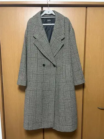 ZARA 울 혼방 체크 롱 코트
