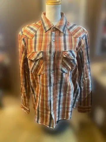AVIREX USA 오렌지 계열 체크 무늬 웨스턴 셔츠 XL