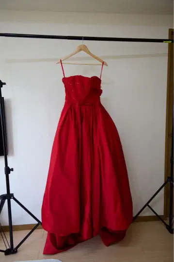 레드 비즈 장식 드레스