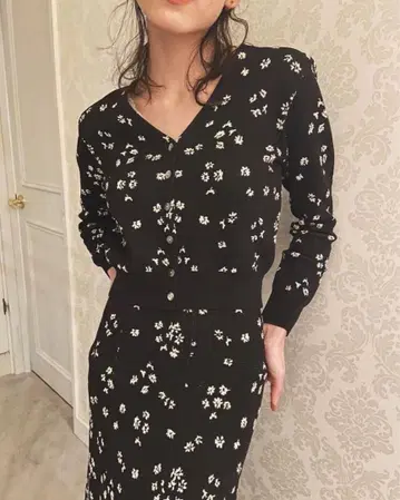 Verybrain Flower Jacquard Cardigan BLACK