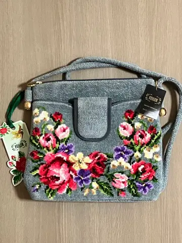 택 포함 페이 숄더백 사코슈 슈니르 직조 꽃무늬 그레이