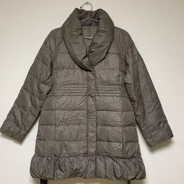 다운 코트 프릴 밑단 L 브라운 계열