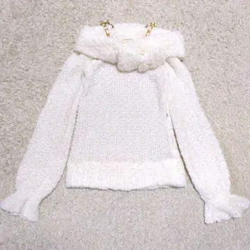 [ 하자품 ] LIZ LISA 오프숄더 니트 리본 프릴 화이트