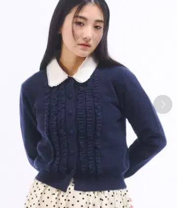 FEKETE 니트 프릴 가디건 네이비