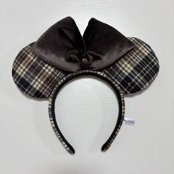 디즈니 머리띠 체크 무늬 브라운