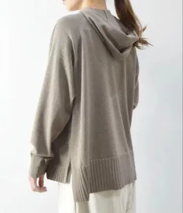 tumugu 랜덤 리브 니트 후드 풀오버 몰 브라운