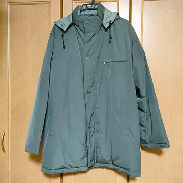 그레이 다운 자켓 후드 부착 산요 코트 남성용