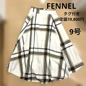 [택 포함] FENNEL 화이트 아이보리 체크 롱 플레어 스커트