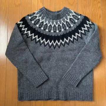 일본제 si:m 스웨터 노르딕 무늬 울 긴팔 그레이