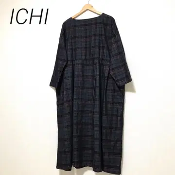 ICHI 이치 코듀로이 체크 무늬 롱 원피스 일본제