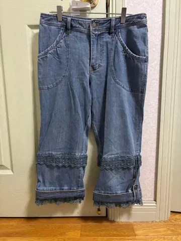 핑크하우스 pink house 밑단 레이스 데님 팬츠 라이트 블루 L