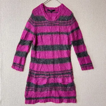 MACPHEE 투모로우랜드/핑크 그레이 스트라이프 튜닉 모헤어