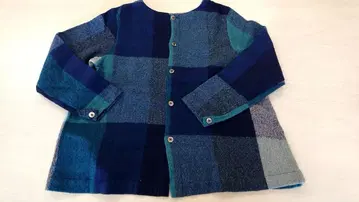 새상품급 프릿 체크 노카라 자켓 내추럴 일본제 A라인