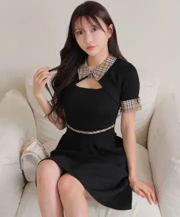 립 서비스 체크 플레어 니트 원피스