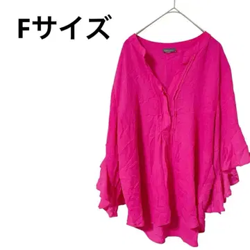 새상품급 여성용 상의 오부 소매 V넥 셔츠 프릴 핑크