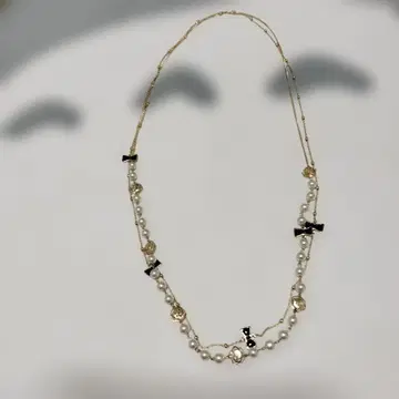 펄 리본 목걸이 골드