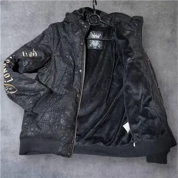 노튼 페이즐리 무늬 반다나 후드 블랙 자켓 올 패턴 로고