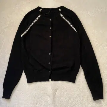 캐시미어 100% 가디건 화이트 무늬 블랙 L 사이즈