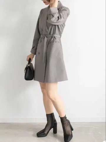 그레이 더블 브레스트 벨트 미니 원피스