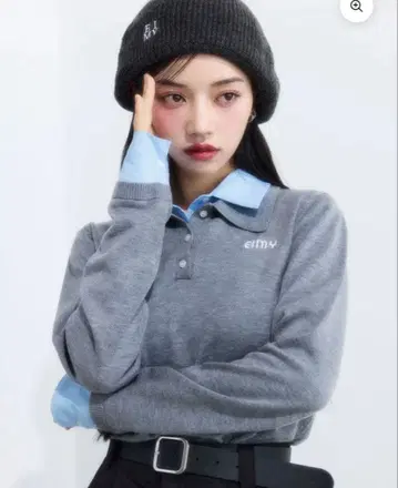 더블 컬러 디자인 니트 그레이 eimy 이스토아르