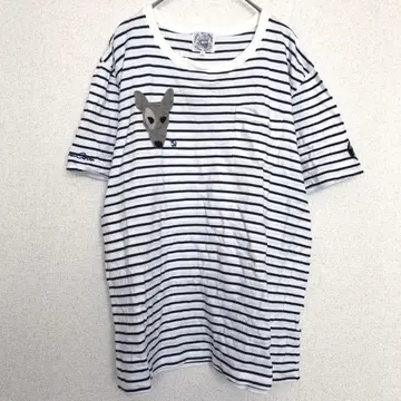 시나코바|반팔 보더 무늬 T셔츠 [ L ] 코튼 개 와펜 크루넥