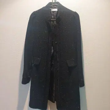 sara J 블랙 라메 믹스 롱 코트 소매도 귀여운 반짝임