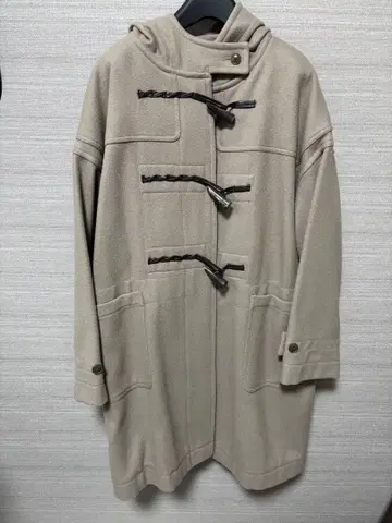 베이지 더플 코트 후드 부착