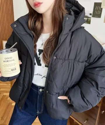 moment+ 에코 다운 후드 블루종 블랙