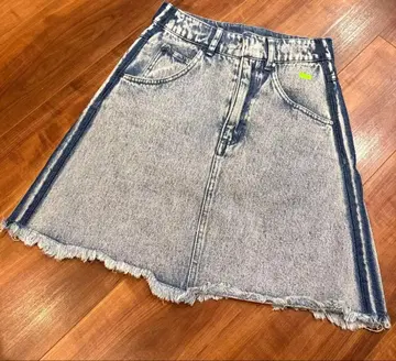 아디다스 데님 스커트 A라인 미니 스커트 프린지 헴