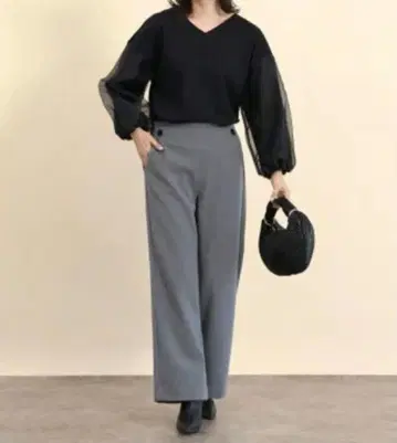 FENNEL 버튼 악센트 스트레치 와이드 팬츠