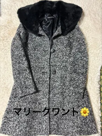 새상품급 마리콴트 롱 코트 2way 트위드 퍼 포함 A라인