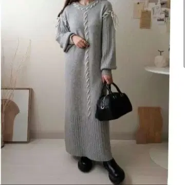 시마무라 daaco 그레이 니트 롱 원피스 뜨개질 디자인