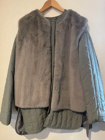 natural couture 퍼 베스트 포함 패딩 자켓 카키