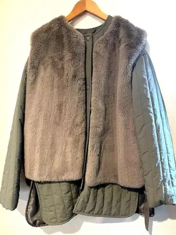 natural couture 퍼 베스트 포함 패딩 자켓 카키