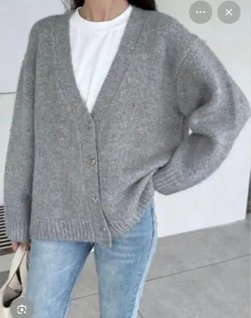 BIRTHDAYBASH 그레이 V넥 니트 가디건