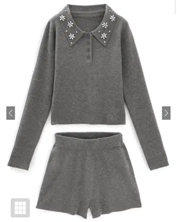 비쥬 플라워 피케 셔츠 x 숏팬츠 니트 셋업[jm014]