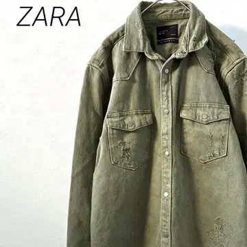 ZARA 셔츠 자켓 데님 소재 가슴 포켓 데미지 가공 컷팅