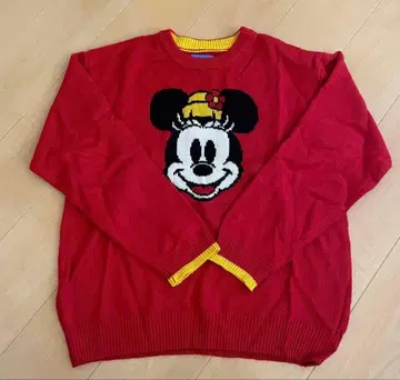 미니 마우스 자수 빨간색 니트 스웨터 L