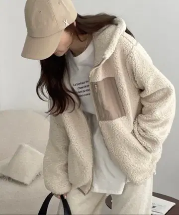 and me 후드 부착 보아 블루종 M 사이즈 베이지