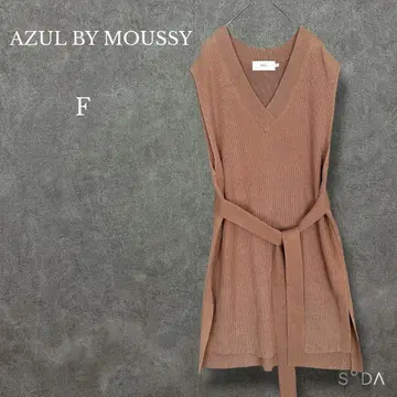 아줄바이마우지 [ F ] 사이드 슬릿 니트 베스트 V넥 벨트 포함