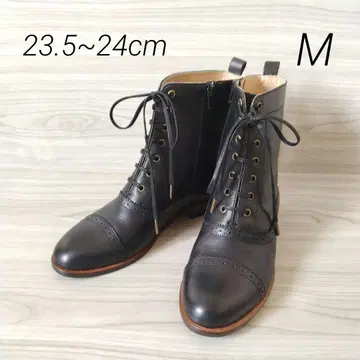 [ 미사용 ] 사만사 모스모스 가죽 레이스업 부츠 사이드 지퍼 블랙