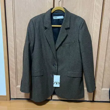 ZARA 브라운 체크 무늬 테일러드 자켓