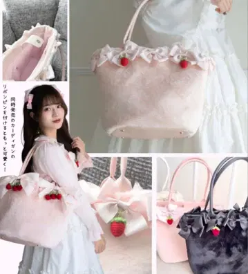 시마무라 진백 앨리스 리본 모티브 토트백 딸기 화이트 화이트