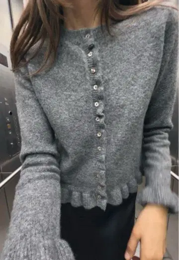 ZARA 그레이 프릴 니트 가디건