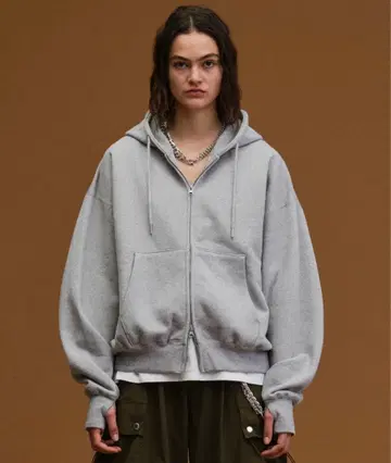 SOERTE 헤비웨이트 더블 지퍼 후디 사이즈 3 짧은 기장 후드티